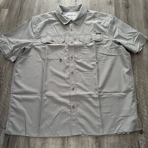 Eddie Bauer Woven Short Sleeve Button Up Vented Tech Shirt Mens XL Limestone NEW